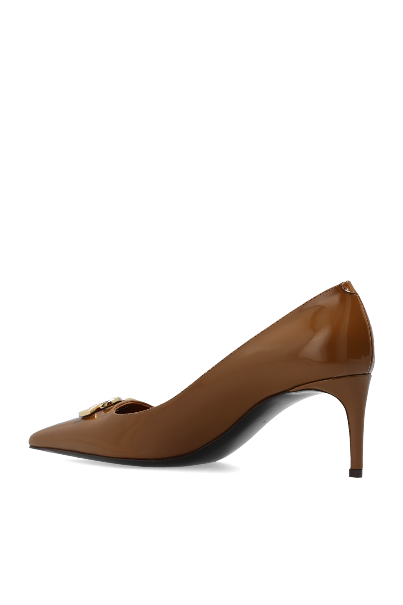 Brown leather outlet pumps mid heel